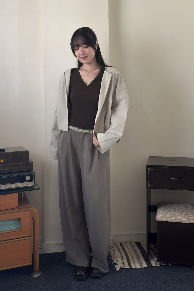 圓領寬鬆外套 _杏_3