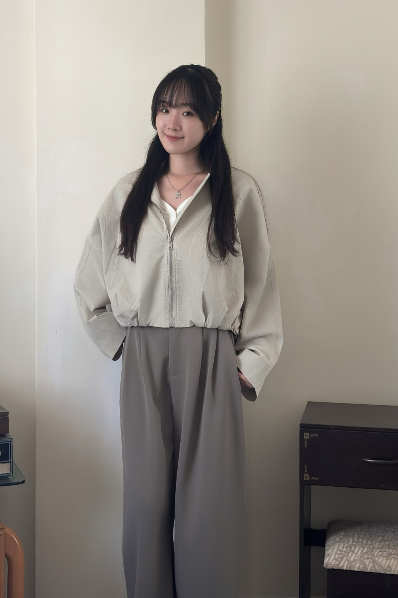 圓領寬鬆外套 _杏_5