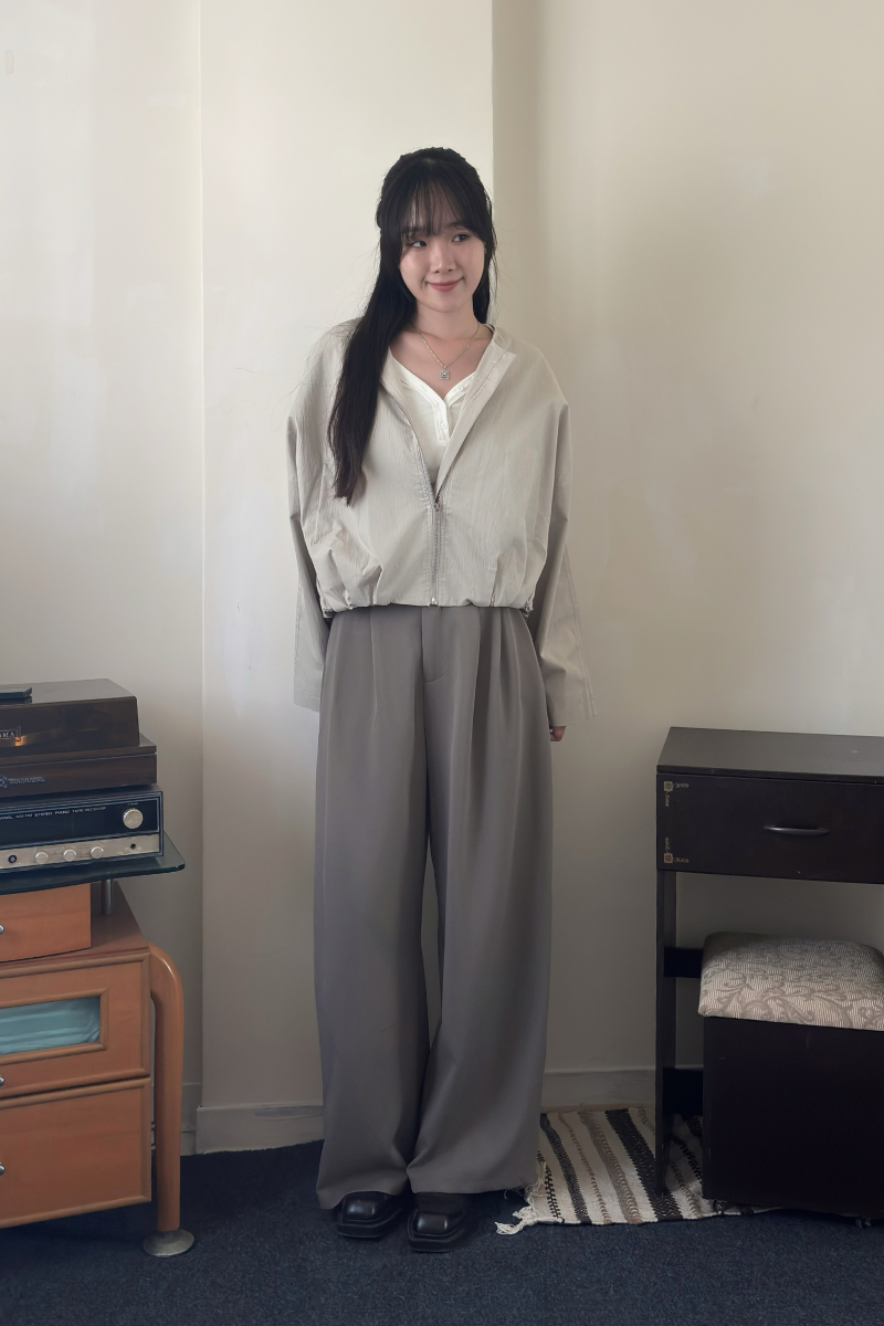 圓領寬鬆外套 _杏_6