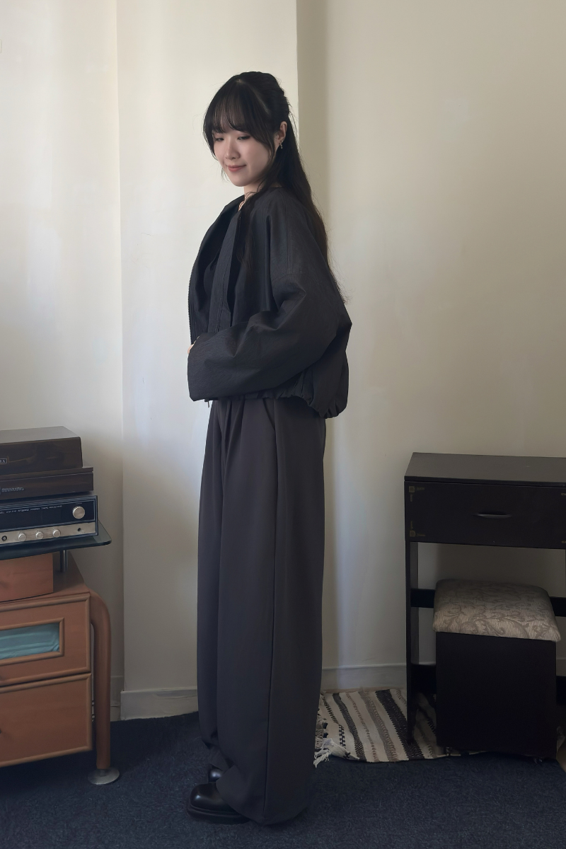 圓領寬鬆外套 _深藍_2