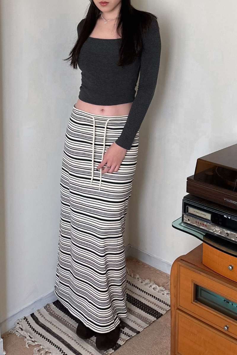 知性美橫條長裙_黑_1_800x1200