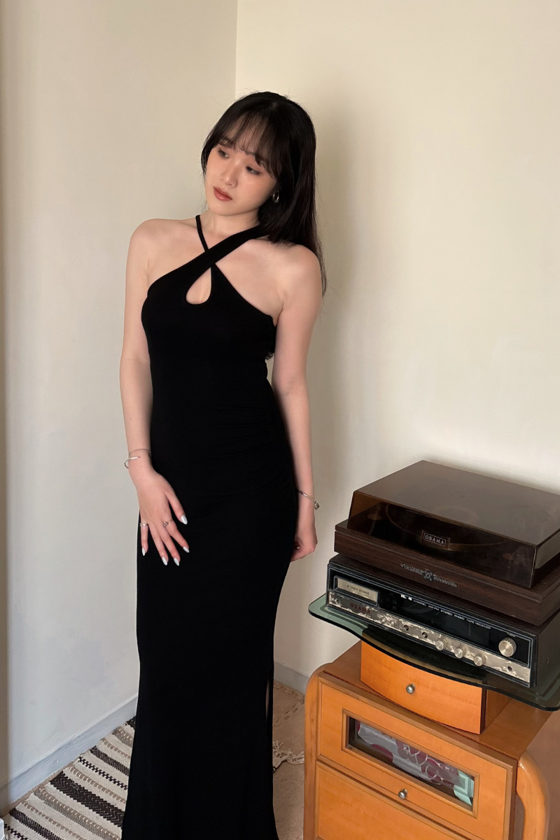 美背交叉長洋裝套裝_黑_1_800x1200