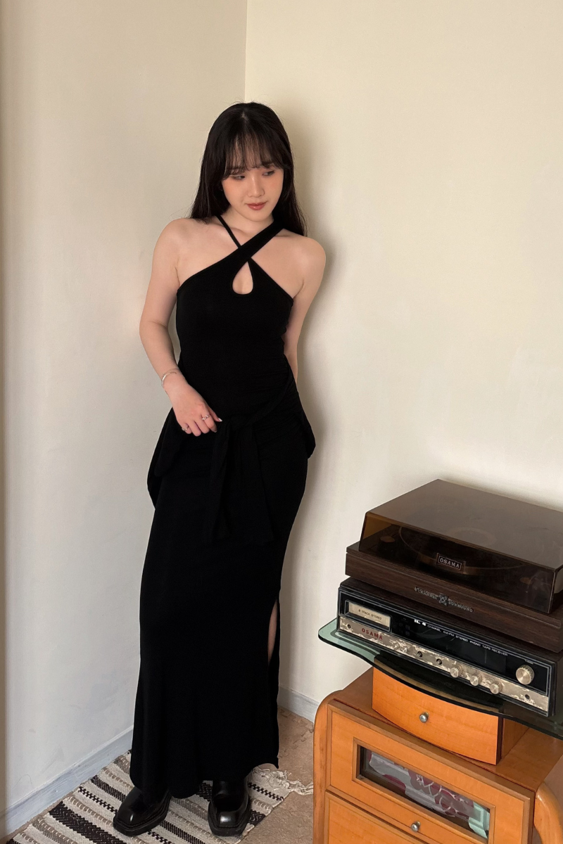 美背交叉長洋裝套裝_黑_2_800x1200