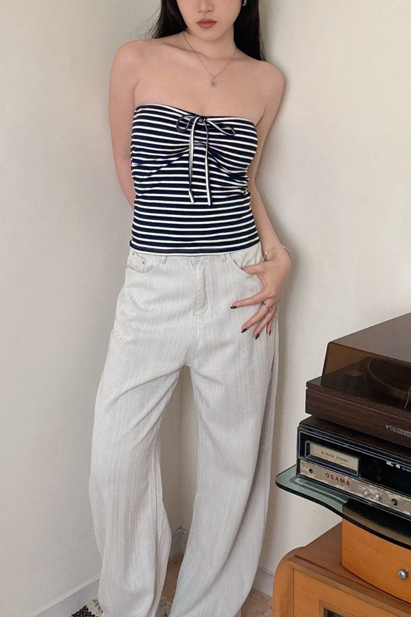 條紋抹胸抽繩Bra Top_藍_1_800x1200