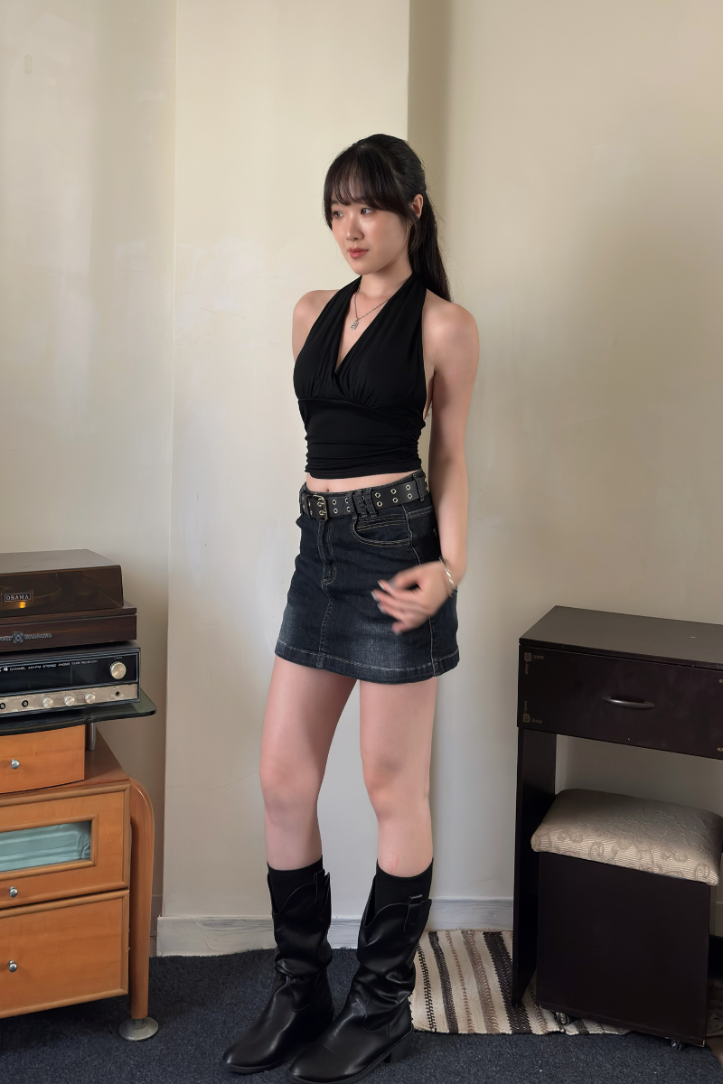 掛脖深V抓皺Bra Top_黑_1_800x1200