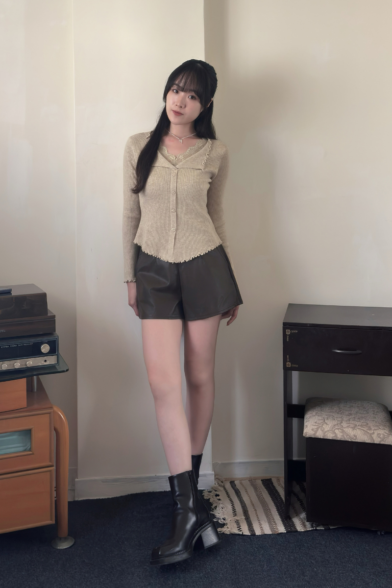 翻領蕾絲針織衣_燕麥_1
