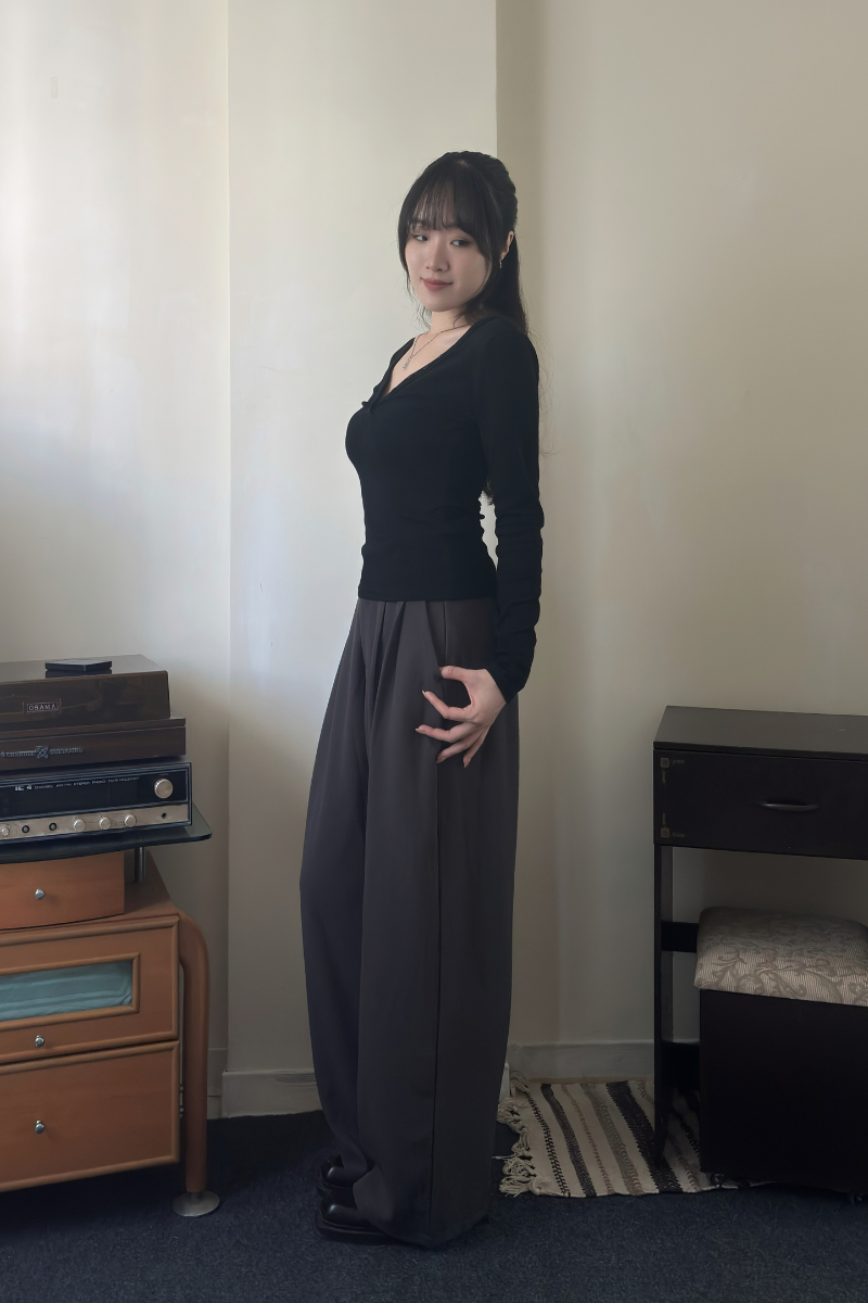 打摺寬西褲_深灰_6