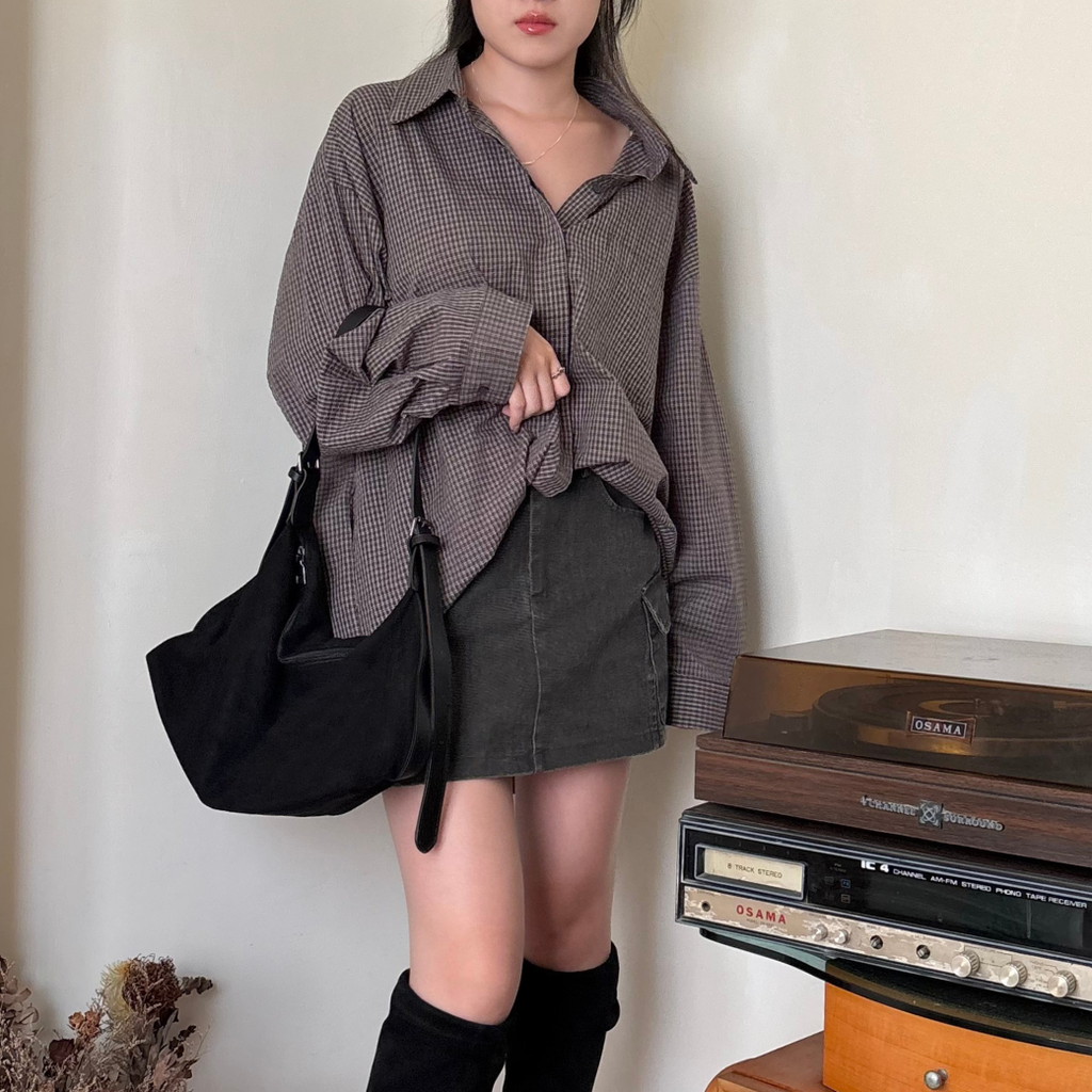 寬鬆口袋格紋衫_3