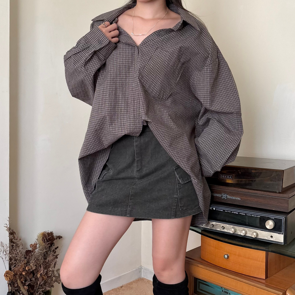 寬鬆口袋格紋衫_1
