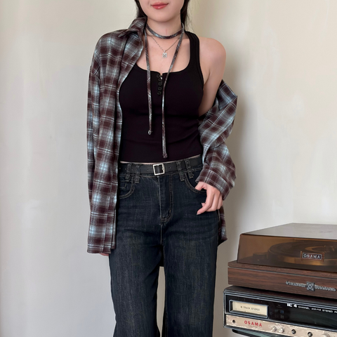 特調格紋毛呢感襯衫_2