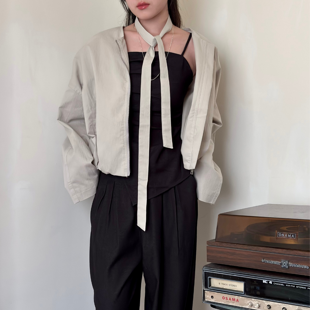 圓領飄帶外套_杏_1