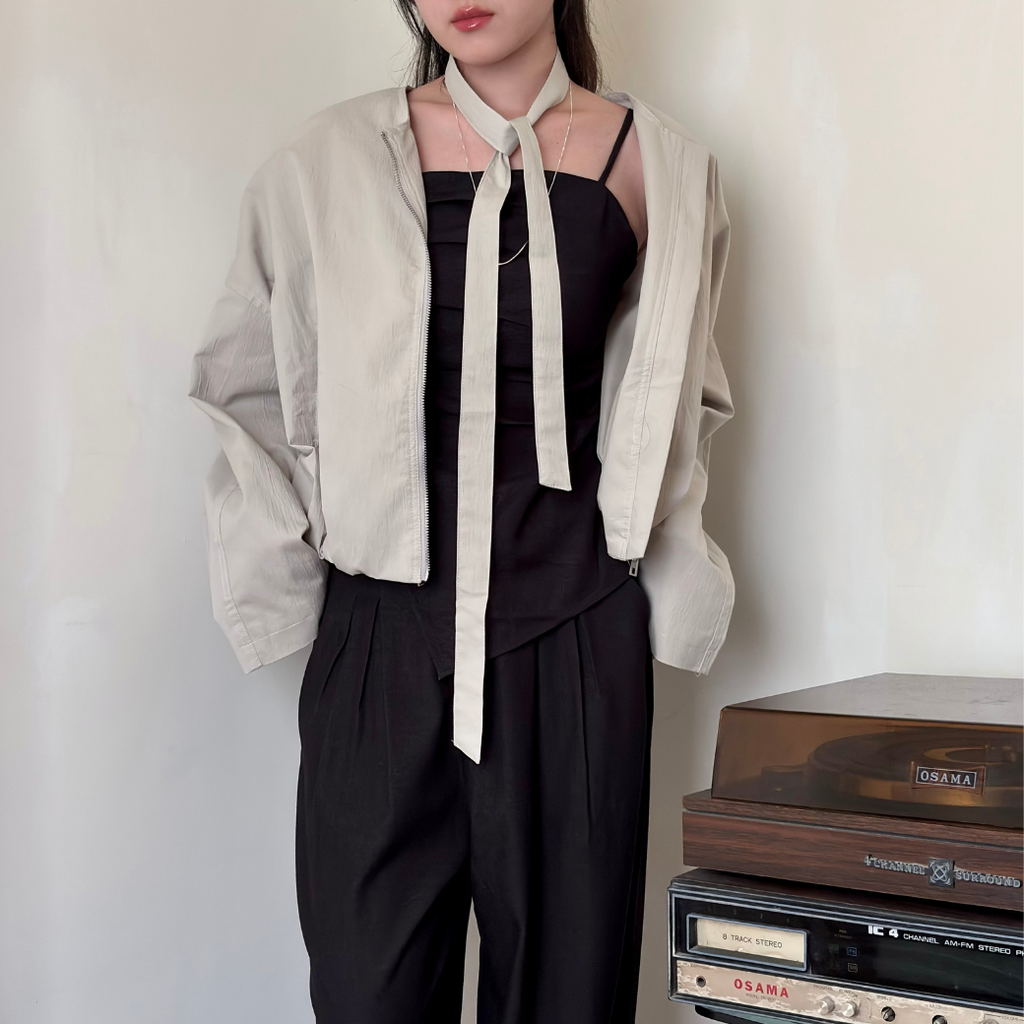 圓領飄帶外套_杏_1