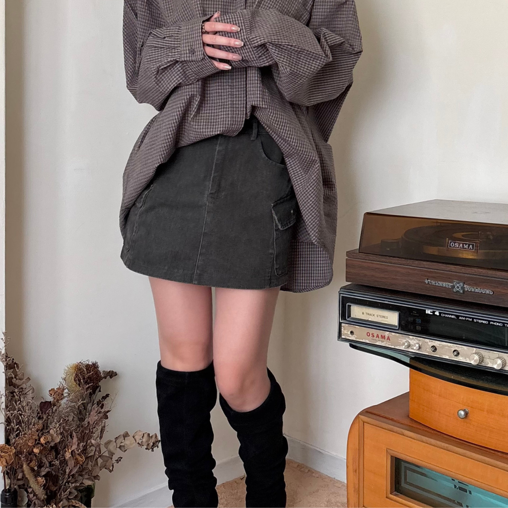 水洗工裝牛仔短裙_2