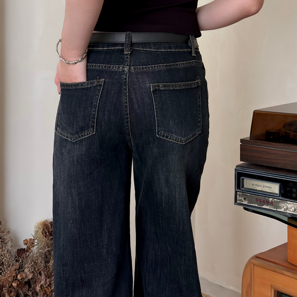 腿超直皮帶直筒褲_3