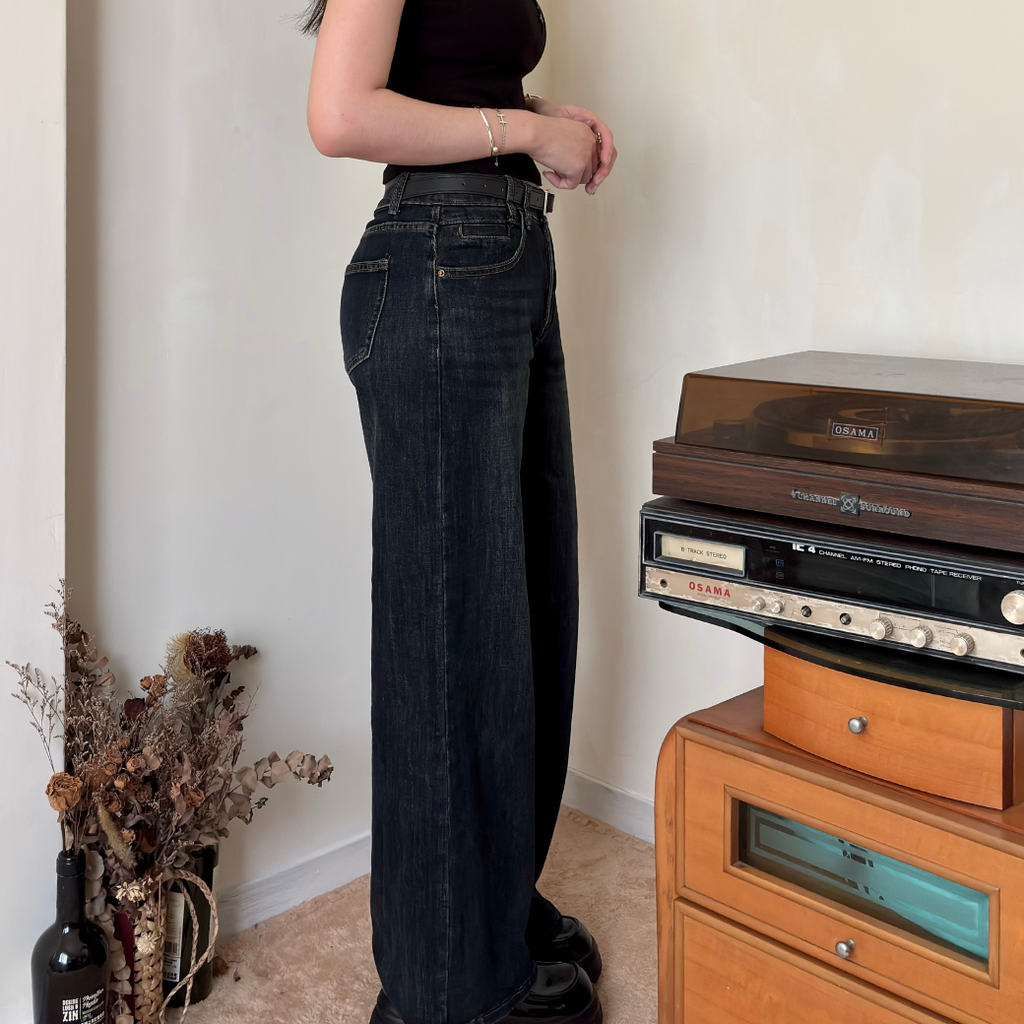 腿超直皮帶直筒褲_4