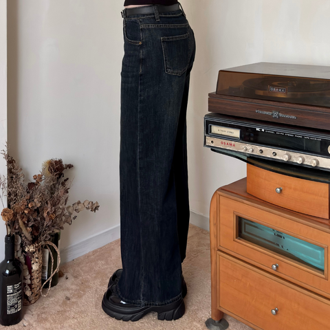 腿超直皮帶直筒褲_2