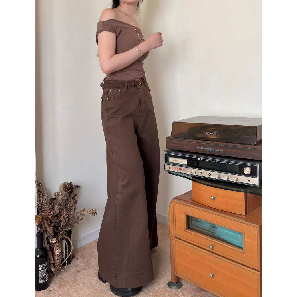 附皮帶喇叭牛仔褲_4