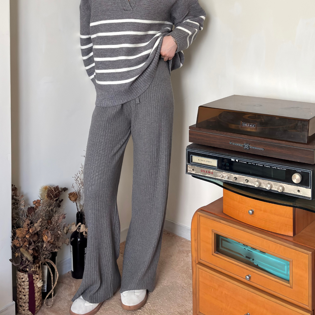 日常慵懶直筒坑條褲1