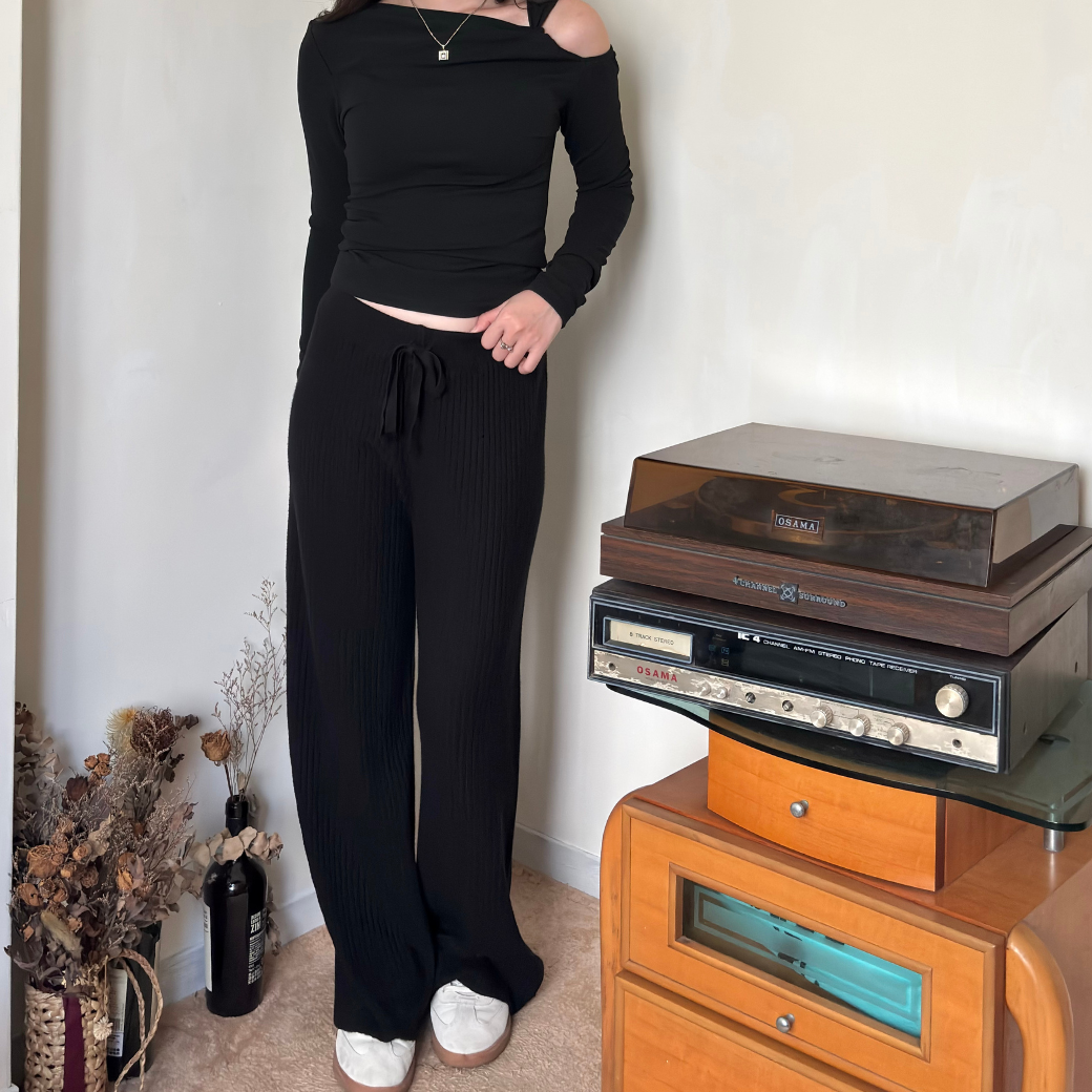 日常慵懶直筒坑條褲2