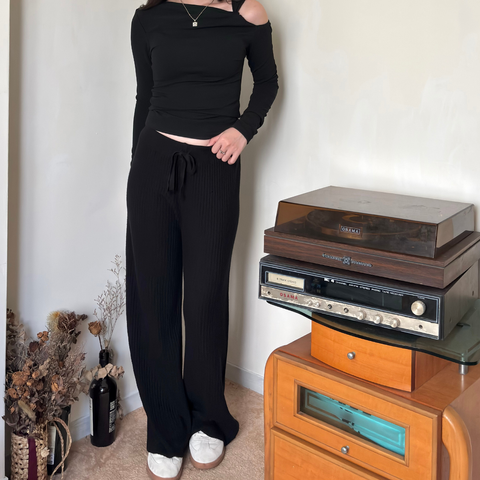 日常慵懶直筒坑條褲2