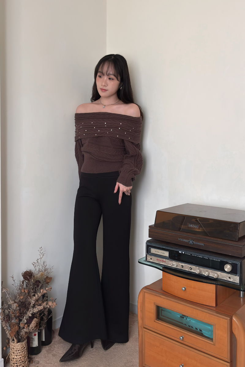 黑色棉喇叭褲_4_800x1200