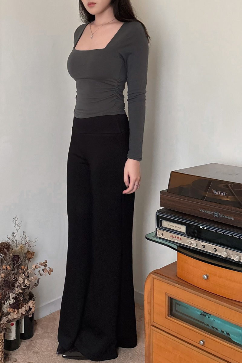 黑色棉喇叭褲_7_800x1200