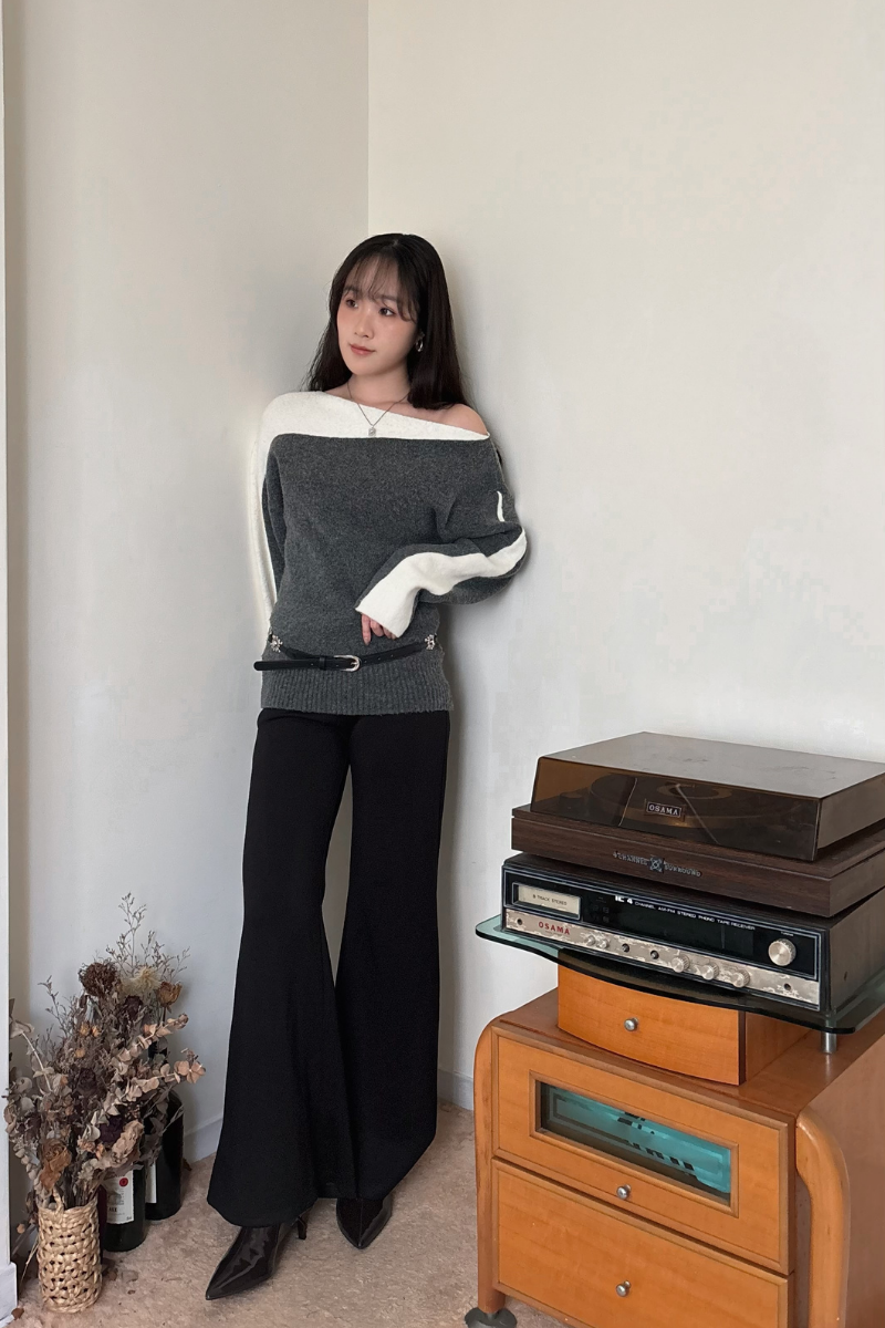 黑色棉喇叭褲_5_800x1200