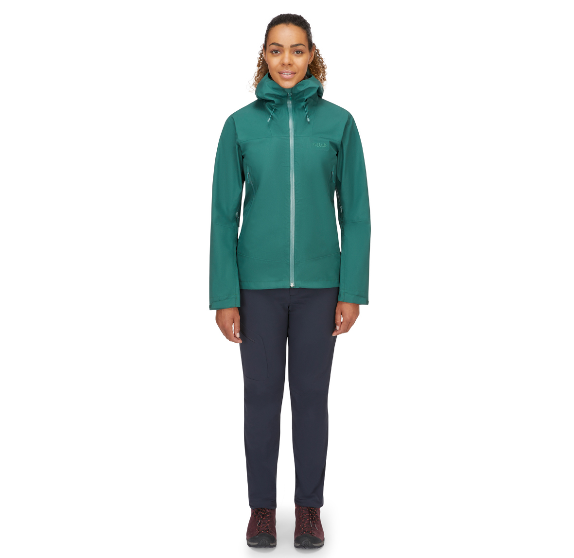 Womens_Namche_GTX_Jacket_GreenSlate_QWH_78_GNS_Model_Front