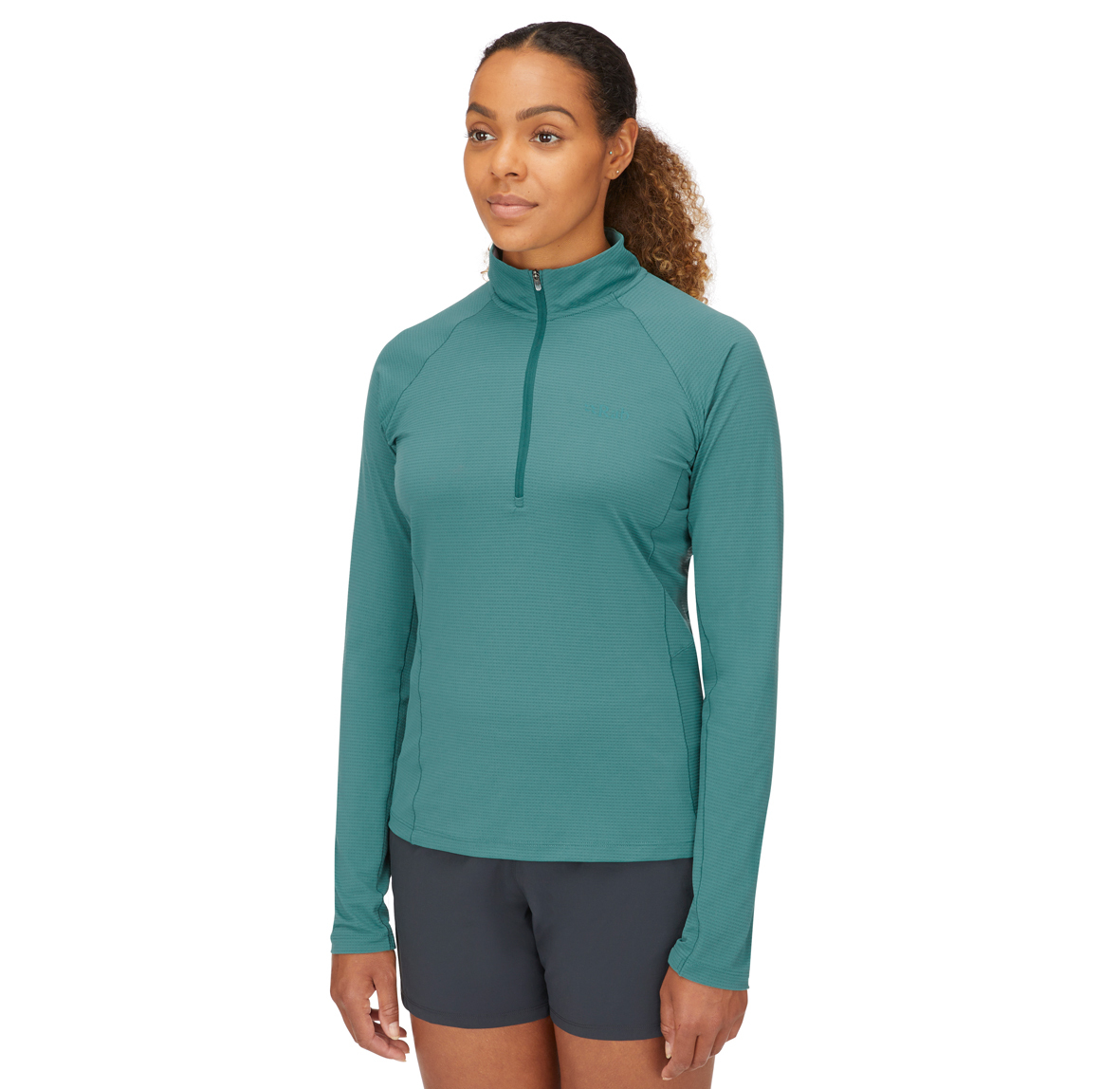 Womens_Sonic_LS_Zip_Eucalyptus_QBL_04_EUC_Model_Front_Angle