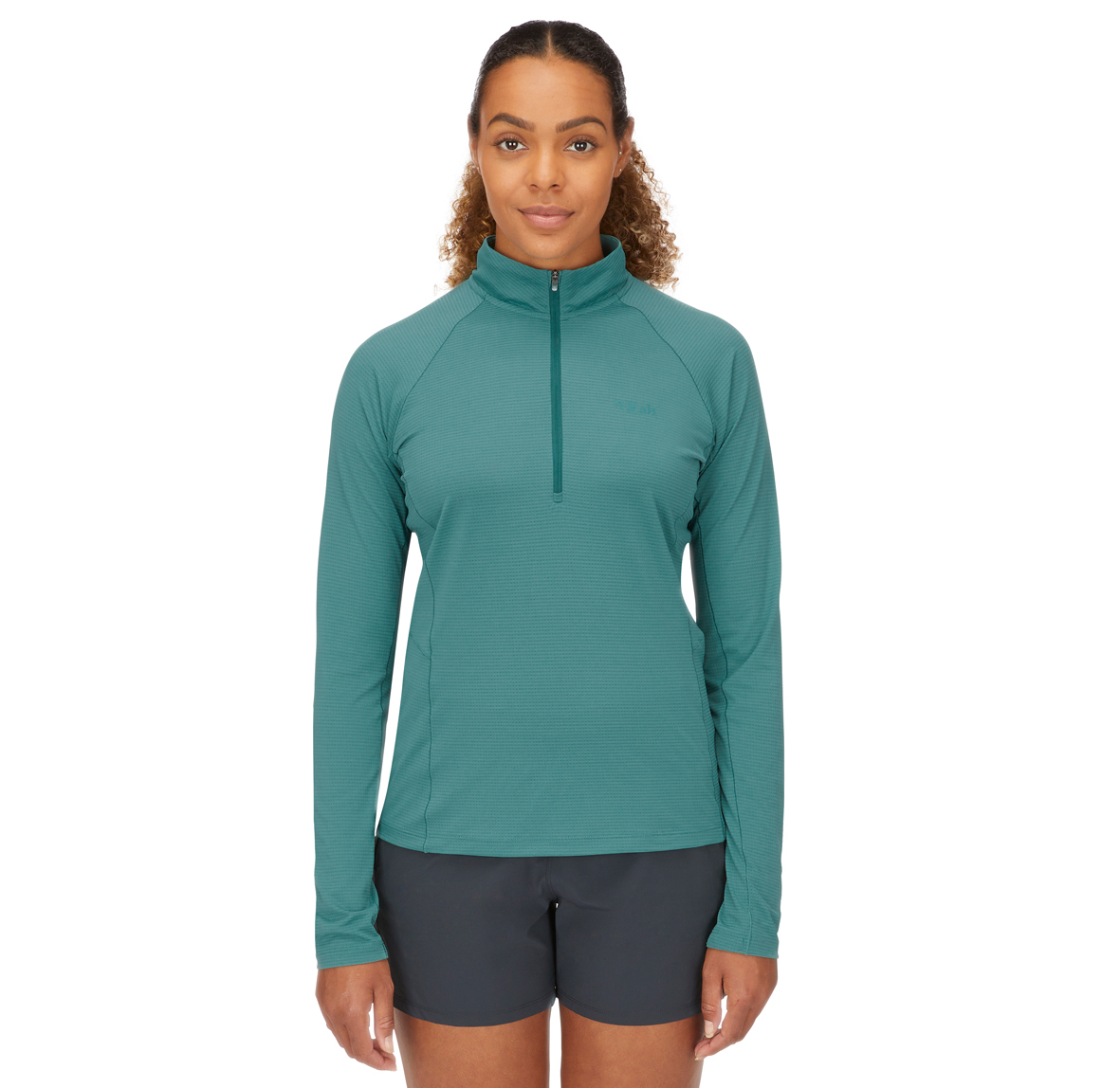Womens_Sonic_LS_Zip_Eucalyptus_QBL_04_EUC_Model_Front_Crop