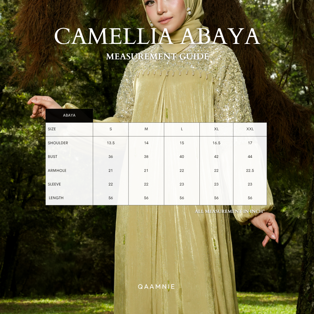 CAMELLIA ABAYA SIZE MEASUREMENT