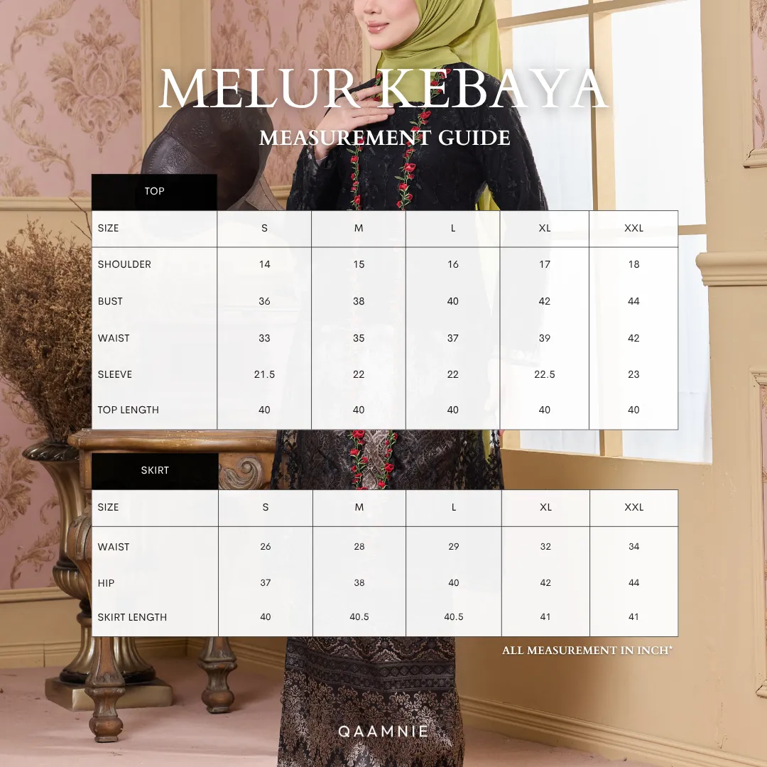 SIZE MEASUREMENT MELUR KEBAYA