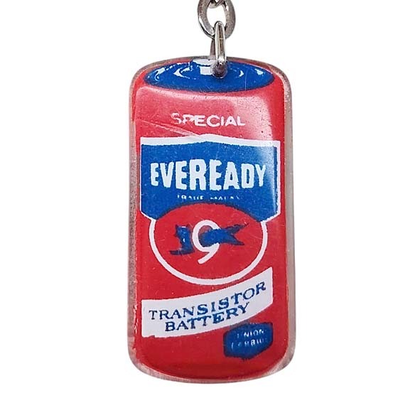 60s Vintage Eveready Battery Keychain Close Up