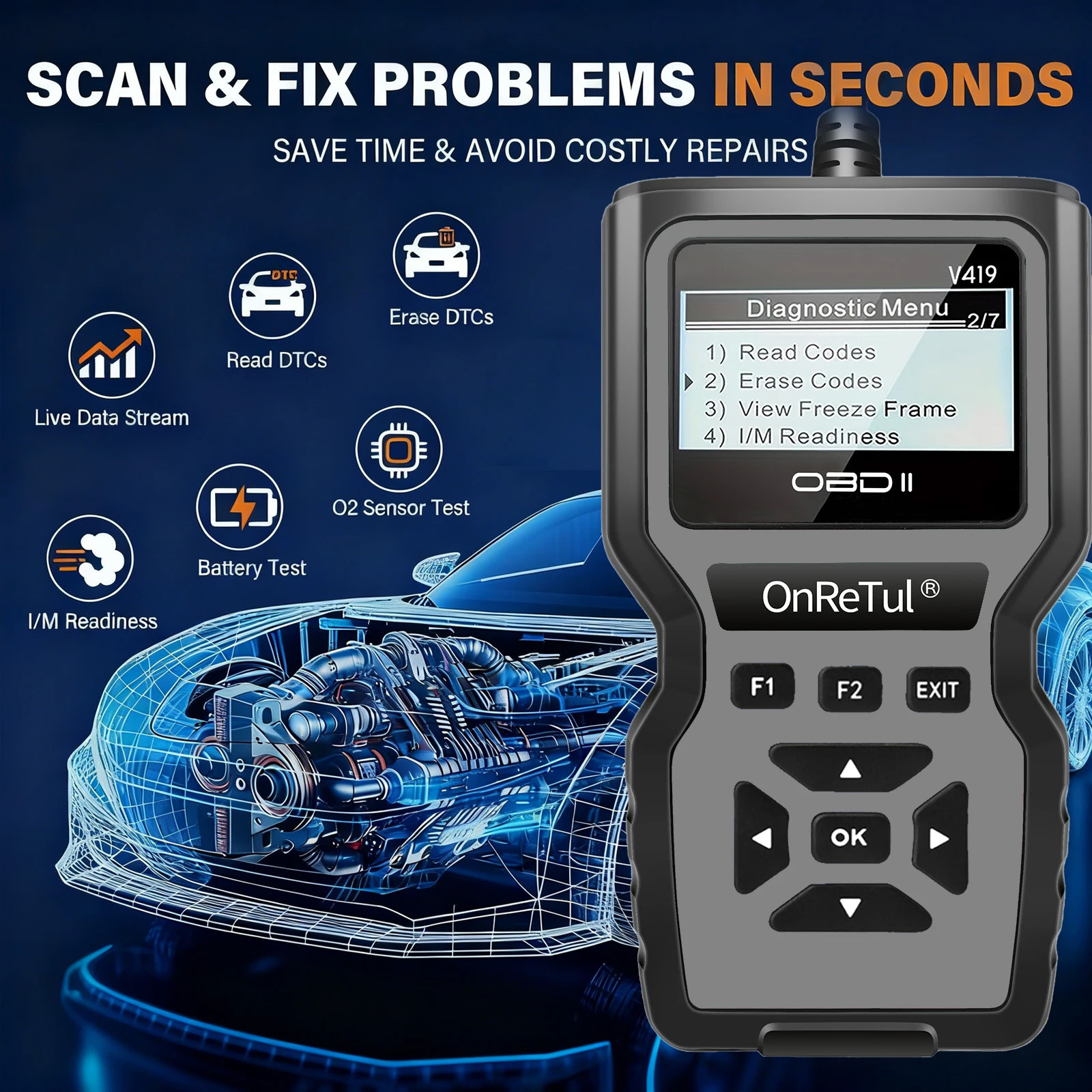 V419 OBD2 Scanner Code Reader Function