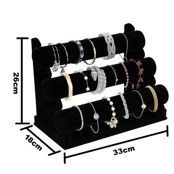 3 Tier Black Velvet Bracelet Watch Display Size