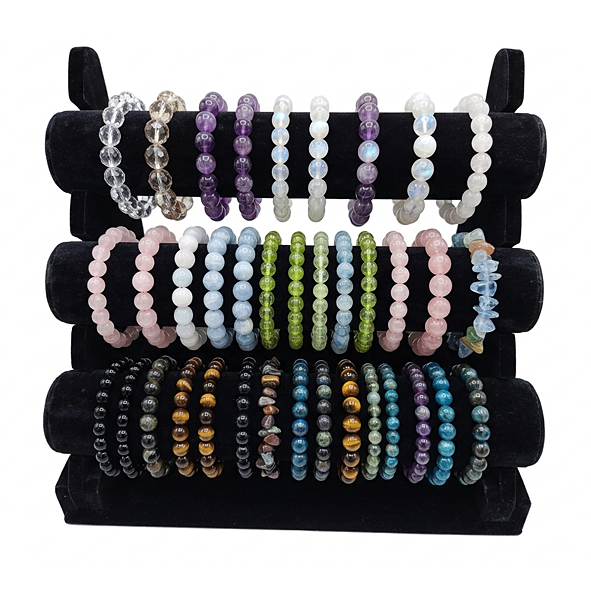 3 Tier Black Velvet Bracelet Watch Display Front Bracelet