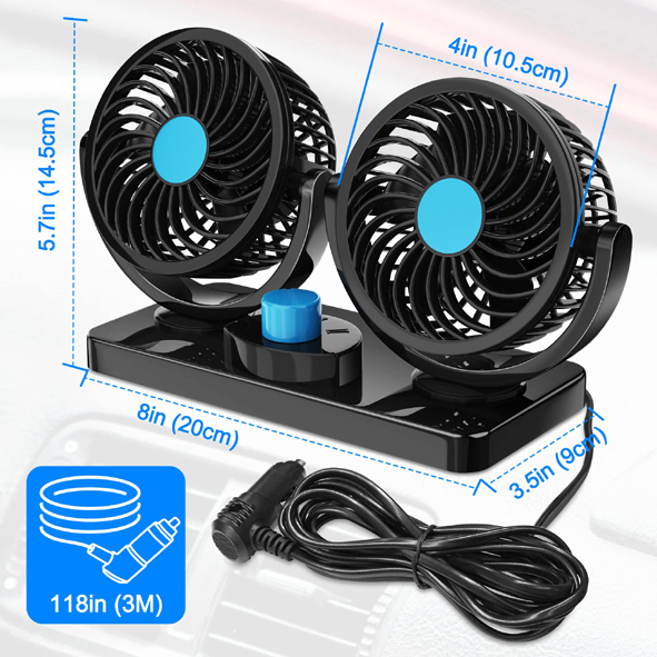 Rotatable Car Double Fan Size