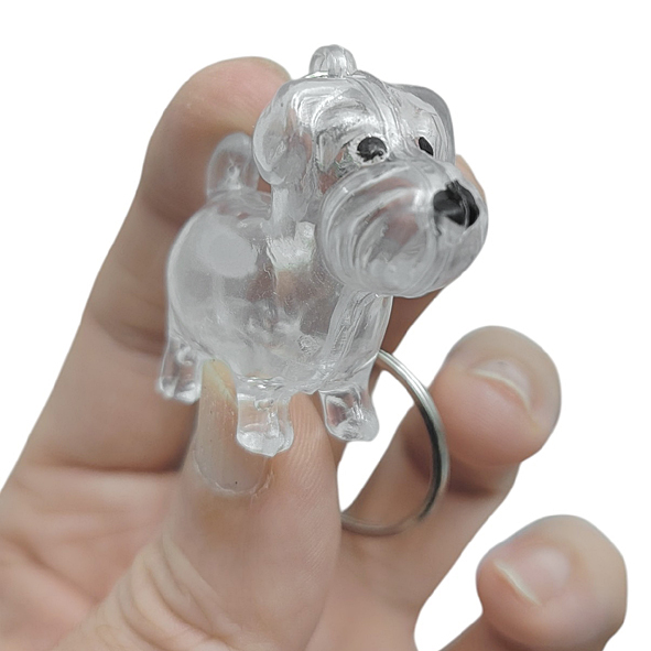 Clear Dog Fur Container Keychain Side Corner