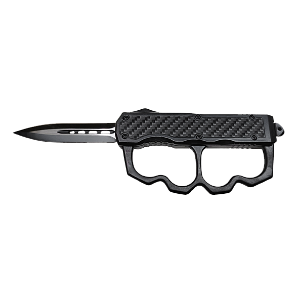 Microtech DE Knuckle OTF Knife Carbon Fiber Inlay Handle Front