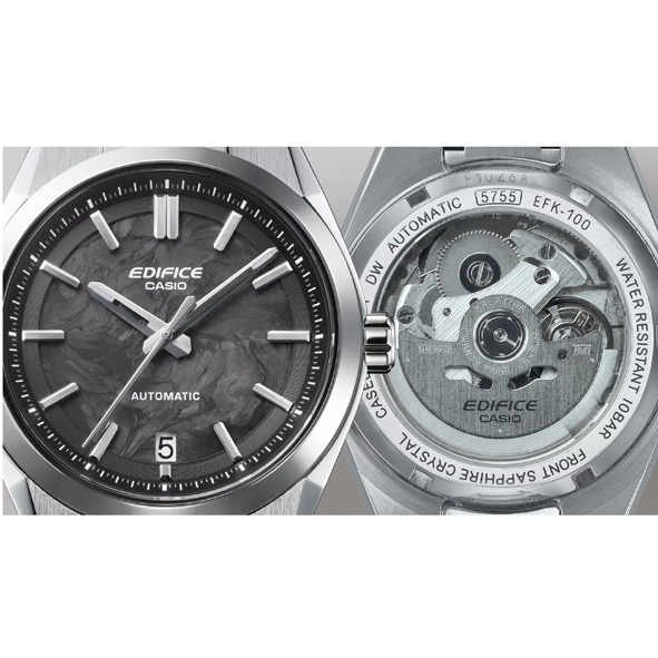 Casio Edifice Automatic Watch Forged Carbon Black EFK-100CD-1A Front Back Close Up