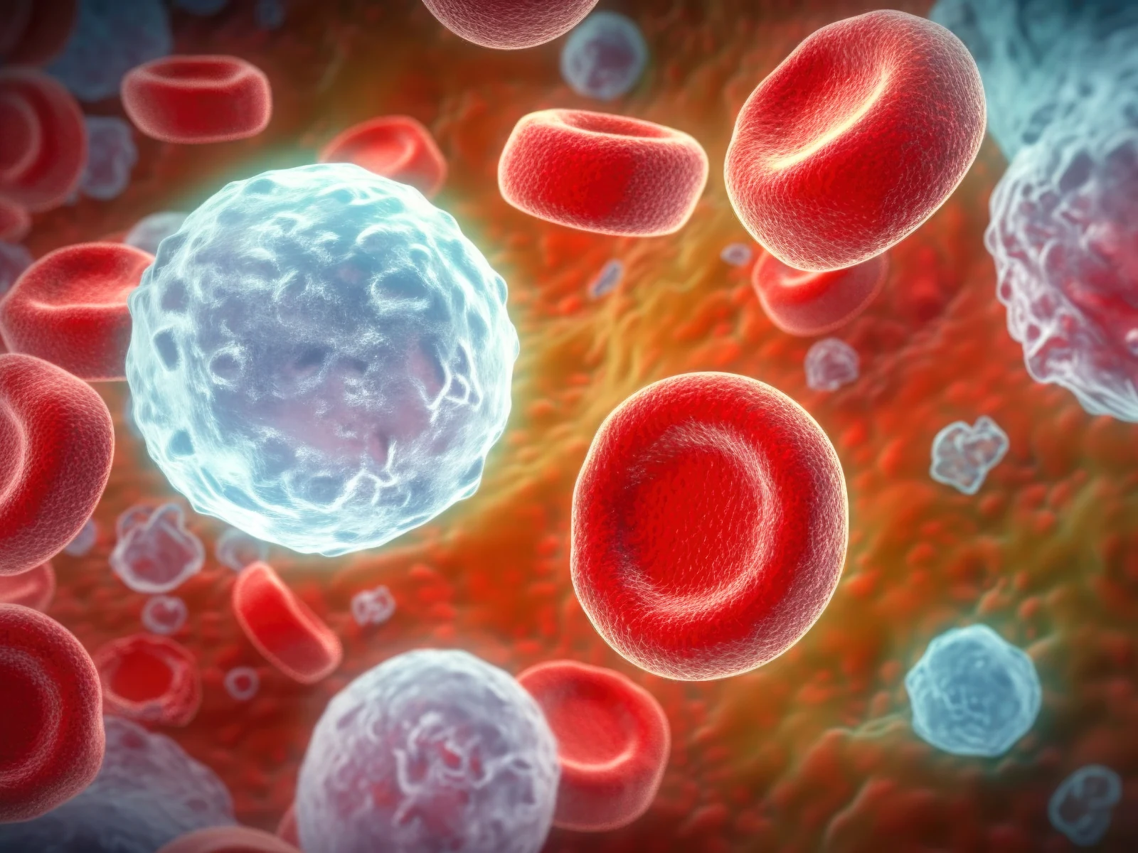 血球 3D 示意圖，說明微塑膠塑膠微粒已可在人體血液中被科學偵測到