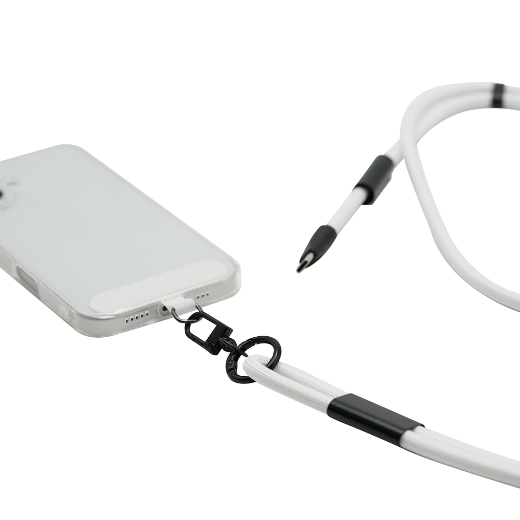 自由伸縮二合一充電手機繩_白1