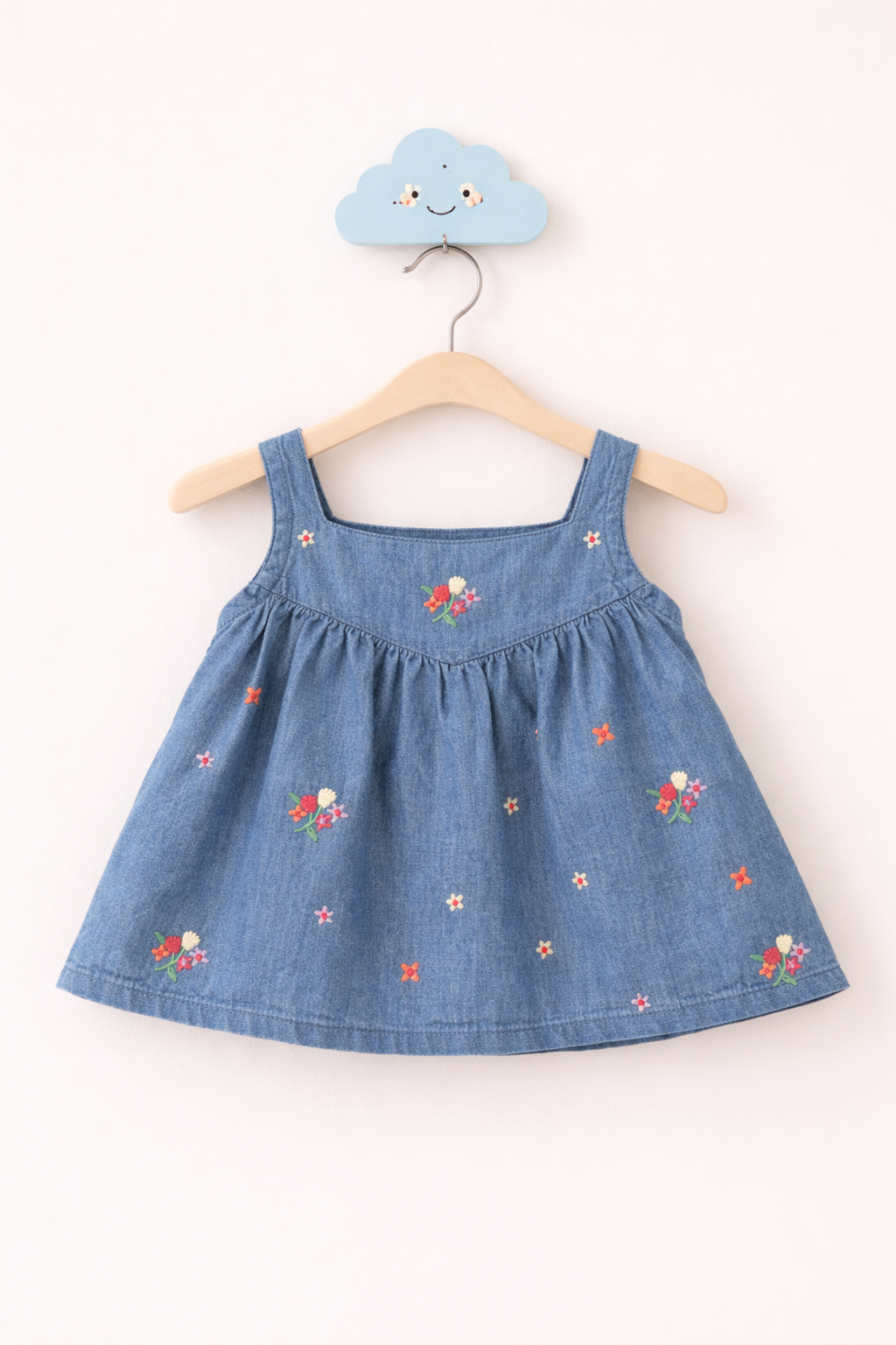 Denim top with floral embroidery