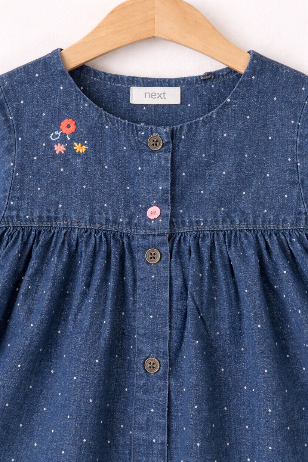 Denim dress with floral embroidery