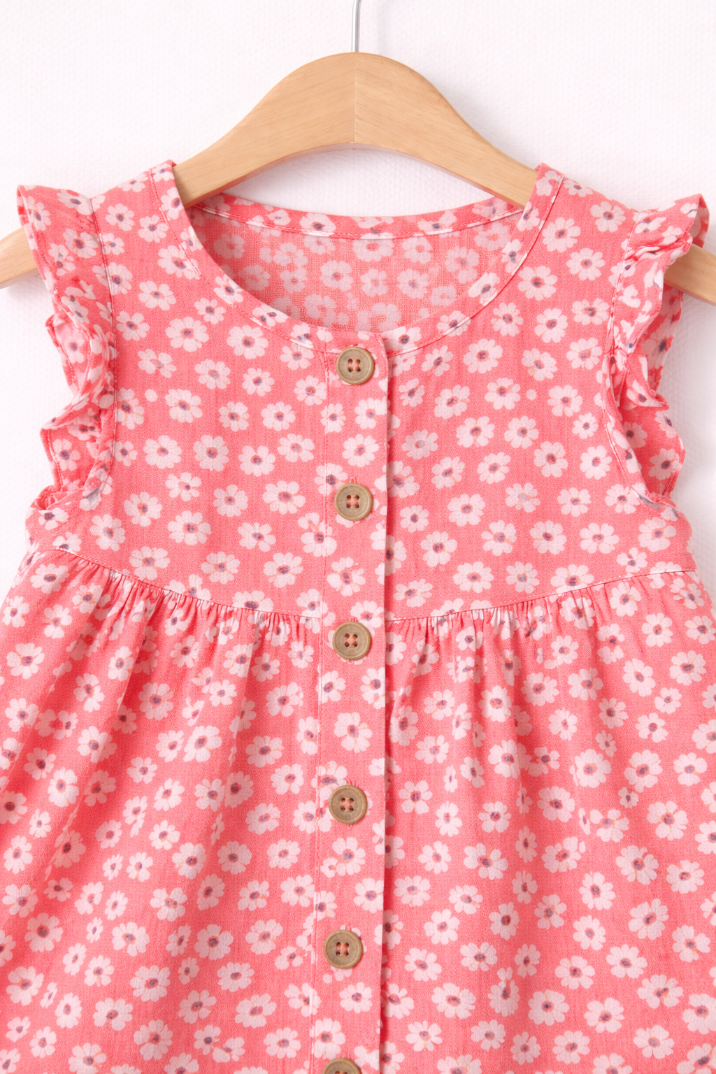 Coral pink floral sundress details