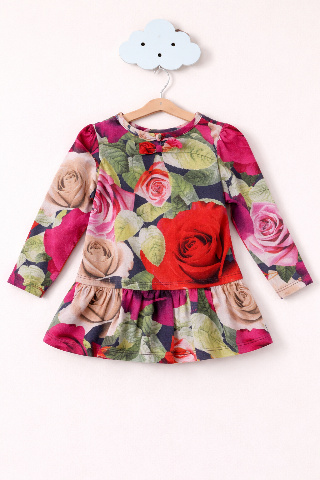 Floral peplum dress on display