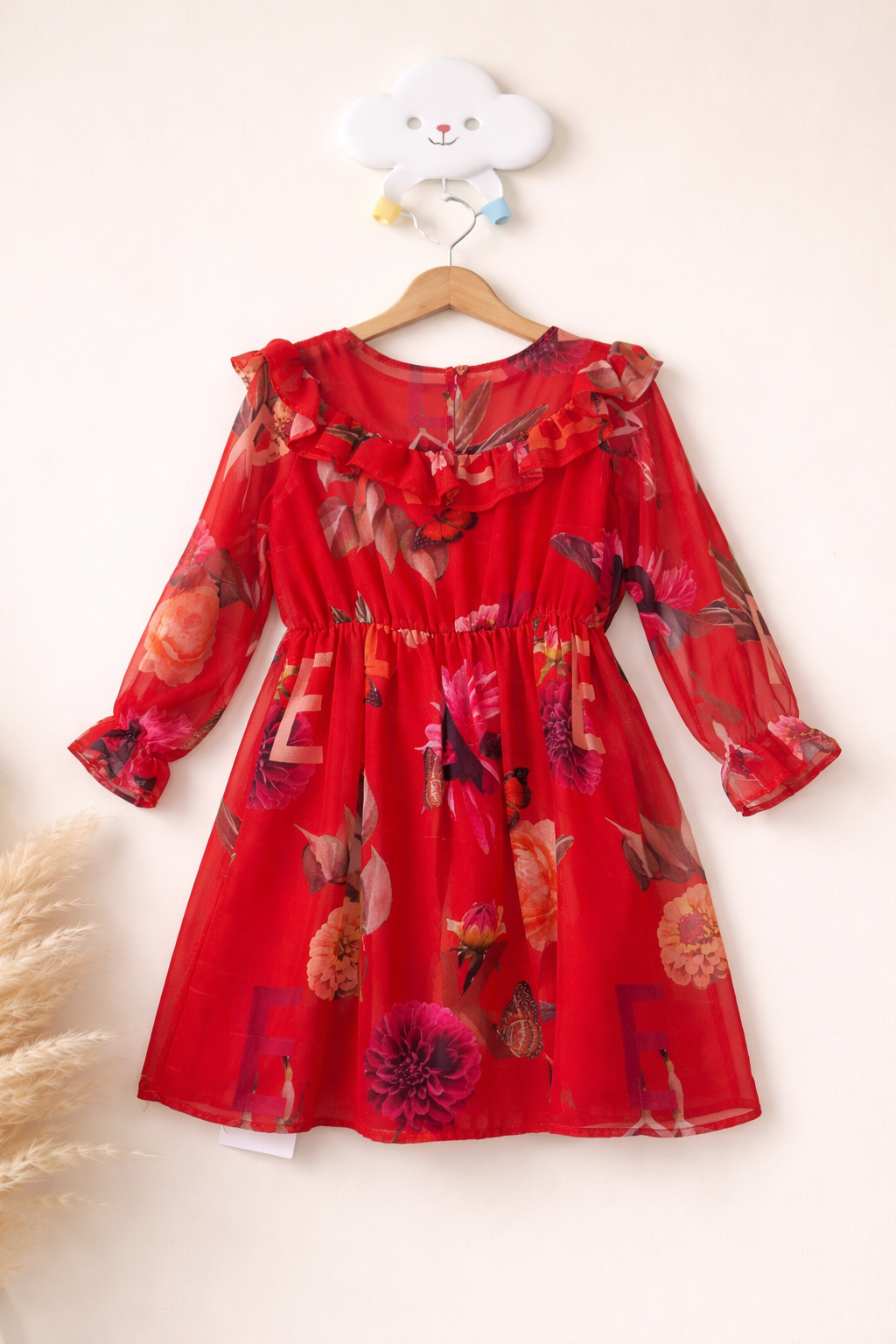Vibrant red floral dress for girls