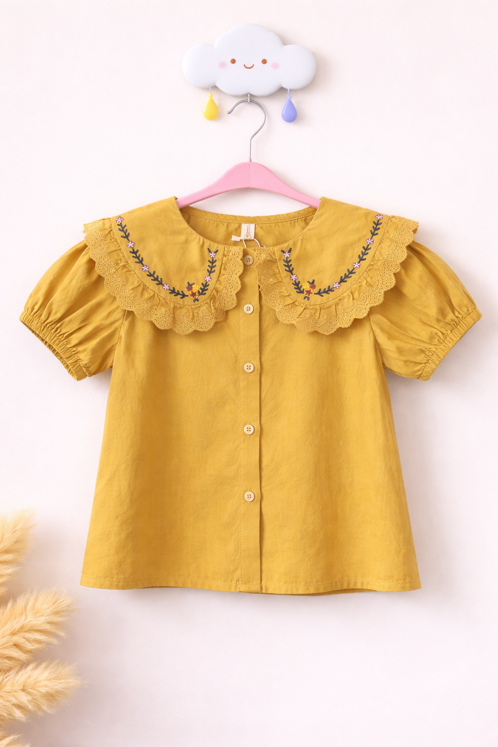 Mustard yellow blouse with cloud hook