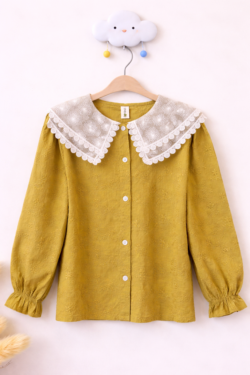 Mustard blouse with lace details