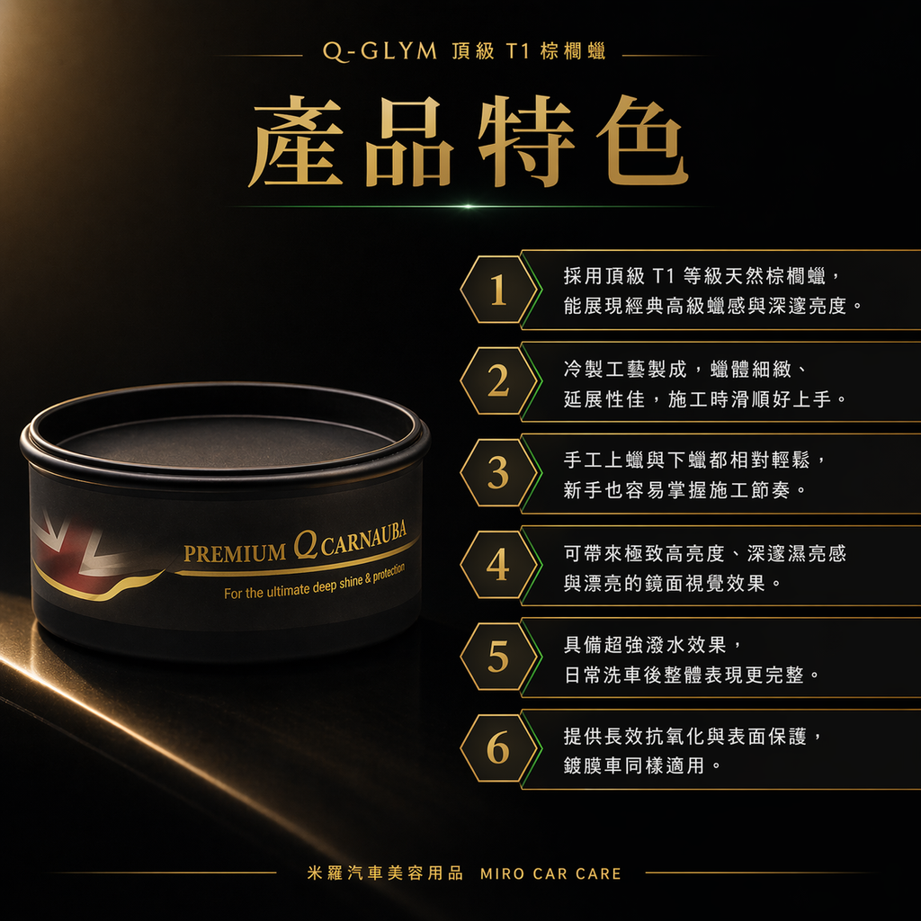 Q-GLYM 頂級 T1 棕櫚蠟 250g_產品特色
